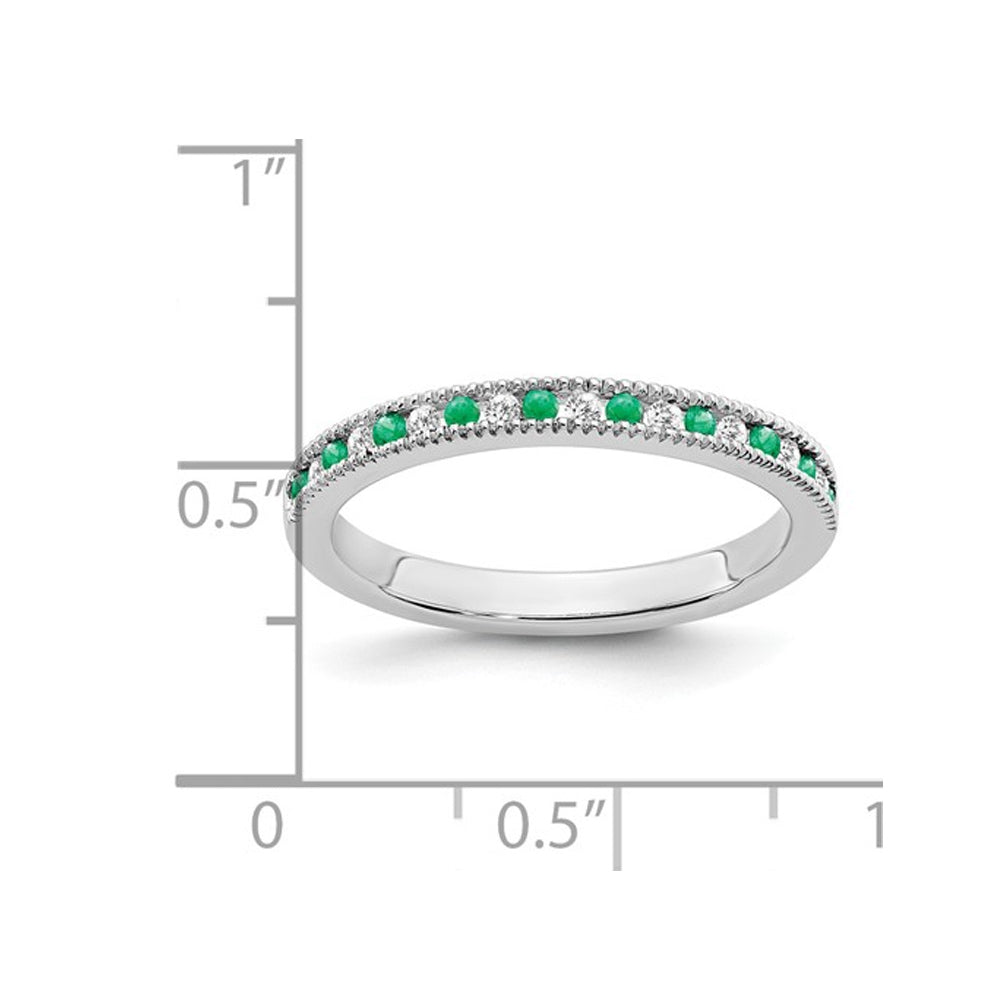 1/4 Carat (ctw) Emerald Semi-Eternity Wedding Band Ring in 14K White Gold with Diamonds Image 2