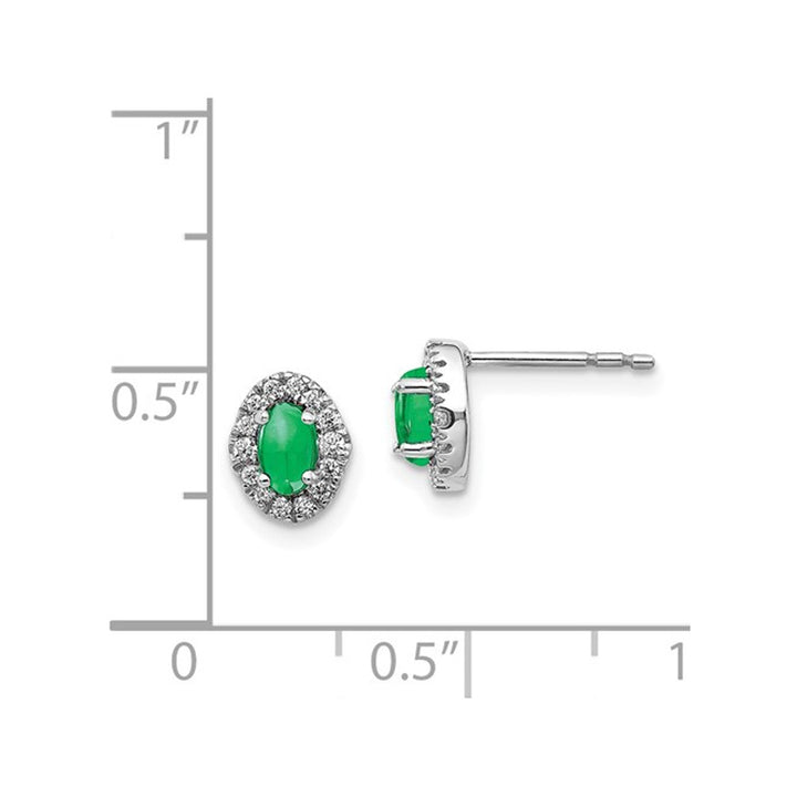 7/10 Carat (ctw) Cabochon Emerald Halo Solitaire Earrings in 14K White Gold with Diamonds Image 3