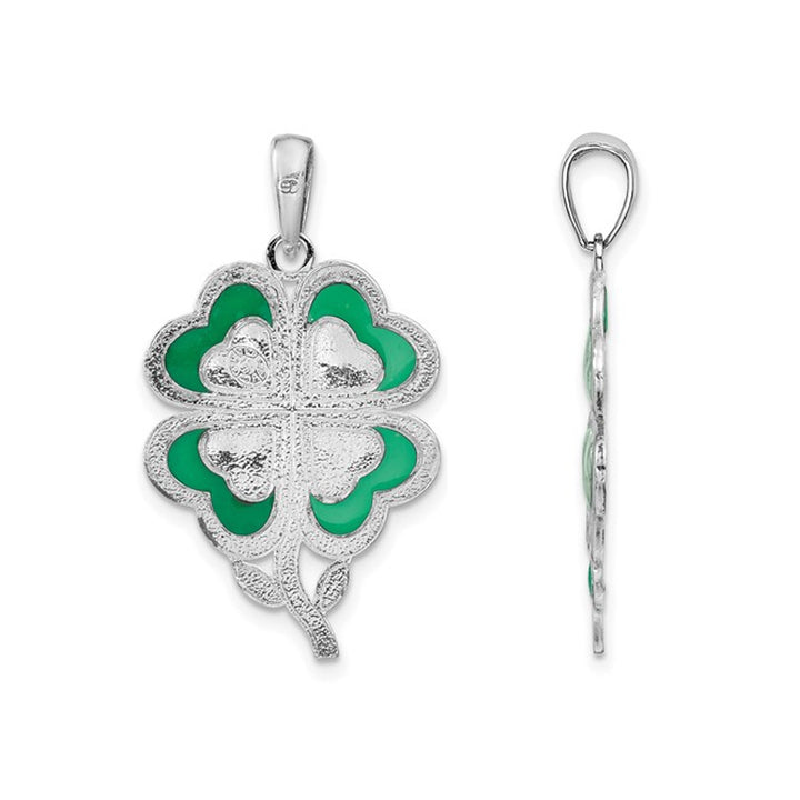 Sterling Silver 4-Leaf Clover Charm Pendant Necklace with Chain Image 3