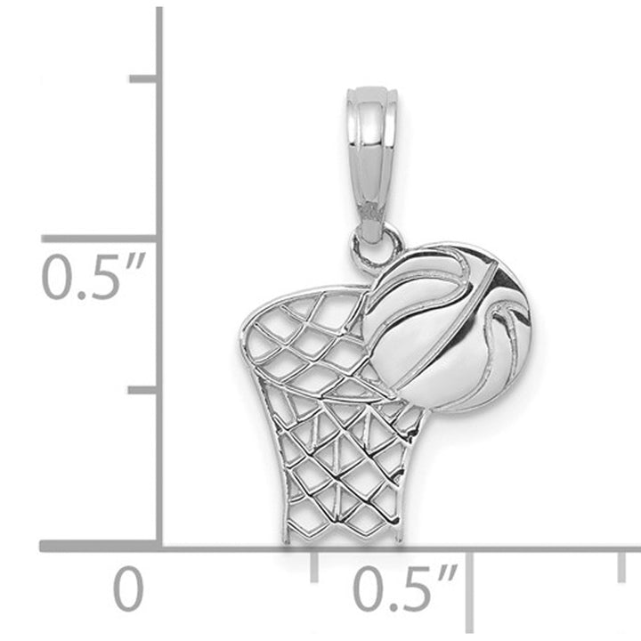 14K White Gold Basketball and Hoop Pendant Necklace Charm with Chain Image 3