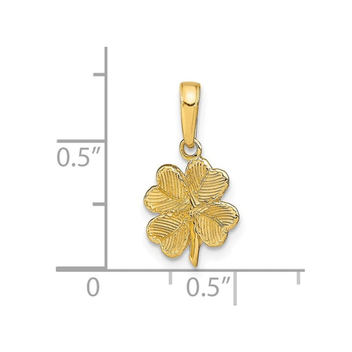 14K Yellow Gold Textured Four-Leaf Clover Charm Pendant Necklace with Chain Image 3