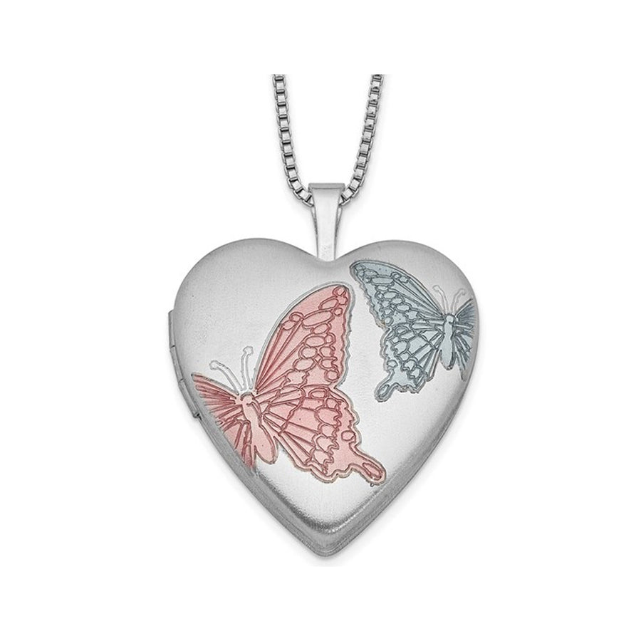 Sterling Silver Floating Butterflies Heart Locket Pendant with Chain Image 1