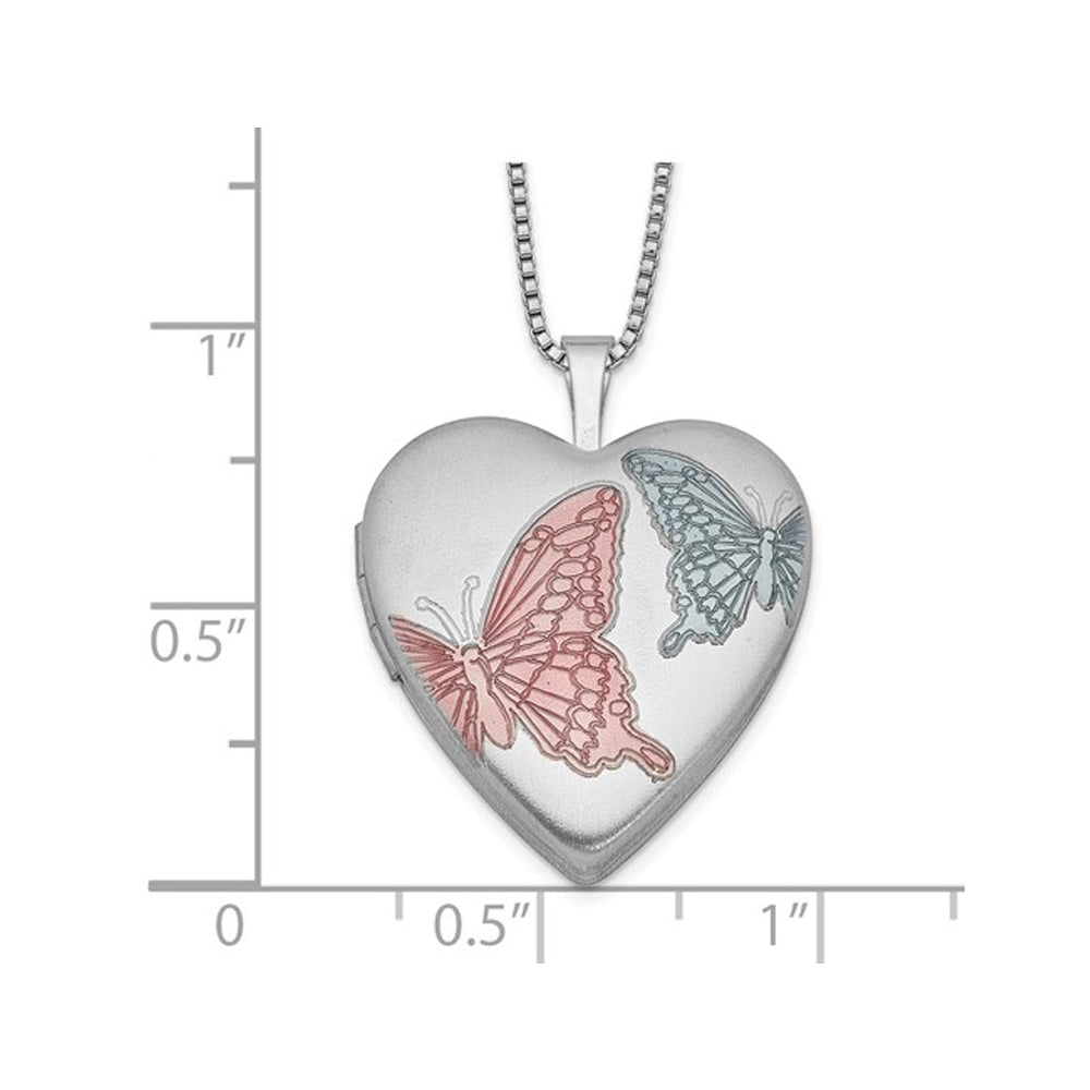 Sterling Silver Floating Butterflies Heart Locket Pendant with Chain Image 2