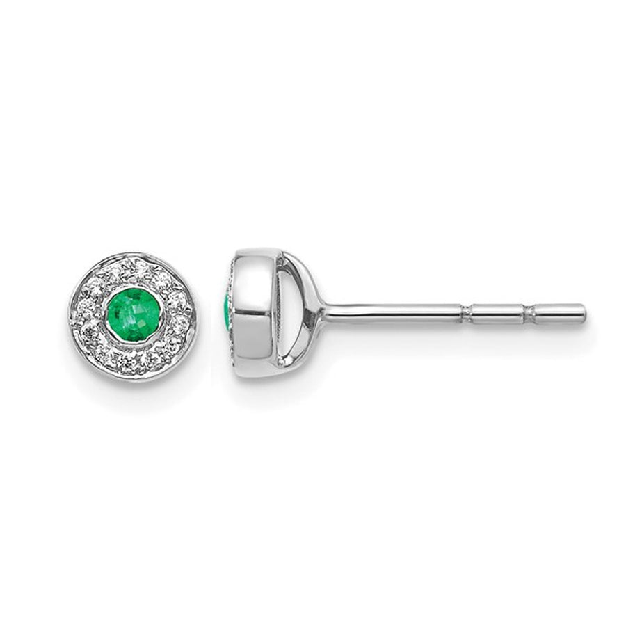 1/10 Carat (ctw) Emerald Halo Solitaire Stud Earrings in 14K White Gold Image 1
