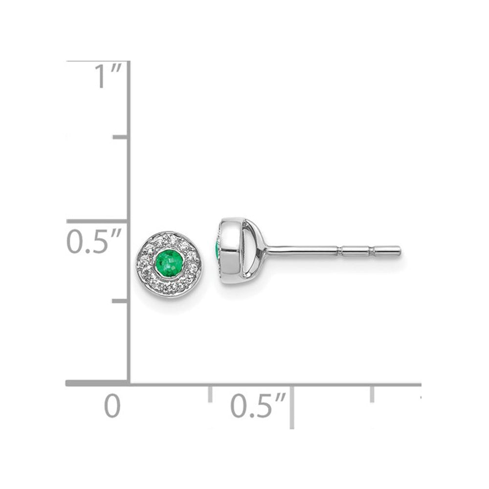 1/10 Carat (ctw) Emerald Halo Solitaire Stud Earrings in 14K White Gold Image 3