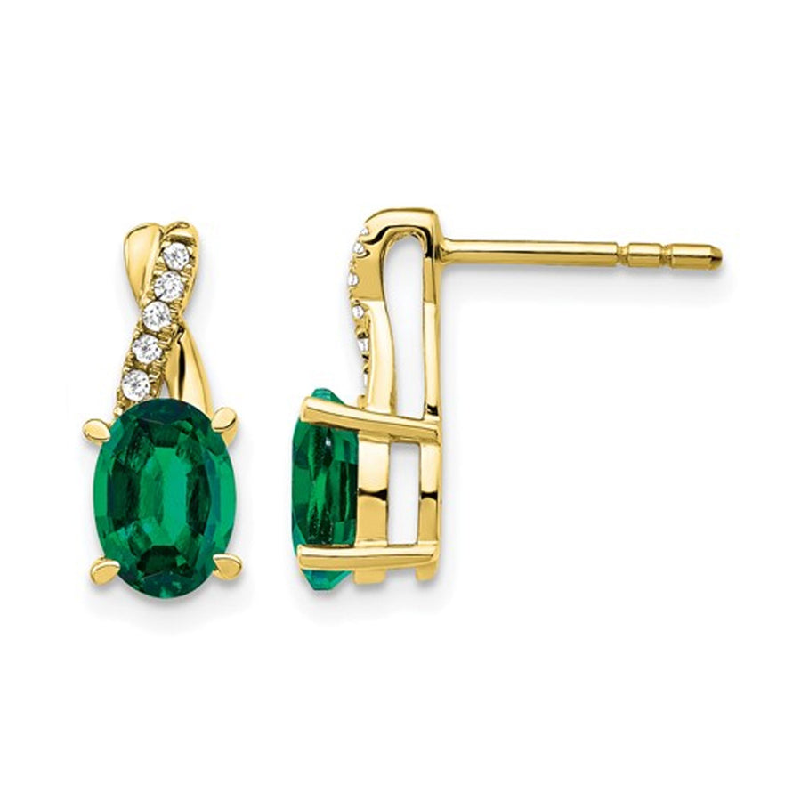1.50 Carat (ctw) Lab-Created Emerald Earrings in 10K Yellow Gold with Accent Diamonds Image 1