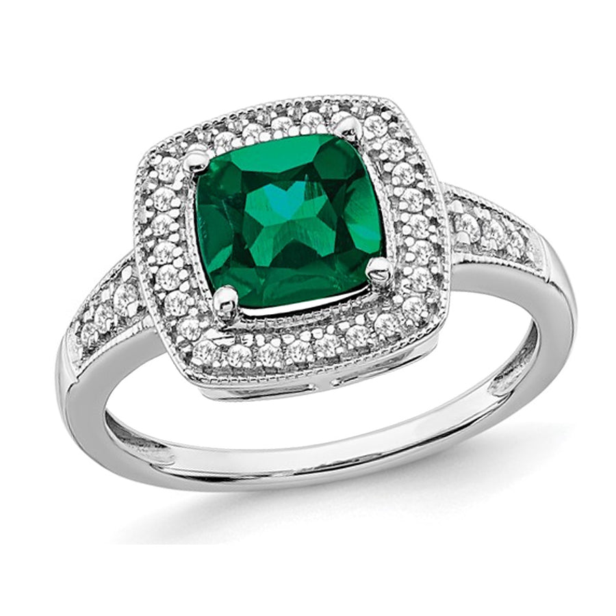 1.30 Carat (ctw) Lab-Created Emerald Ring in 14K White Gold with Diamonds Image 1