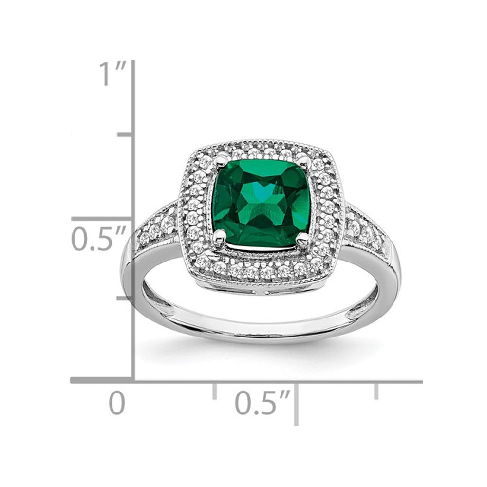 1.30 Carat (ctw) Lab-Created Emerald Ring in 14K White Gold with Diamonds Image 3