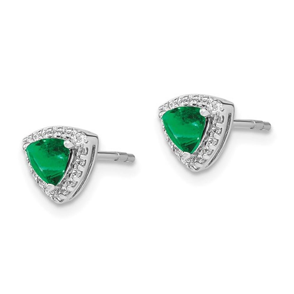 4/5 Carat (ctw) Emerald Earrings in 14K White Gold with Diamonds 1/8 carat (ctw) Image 3
