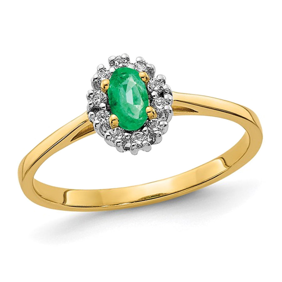 1/5 Carat (ctw) Emerald Ring in 14K Yellow Gold with Diamonds 1/10 Carat (ctw) Image 1