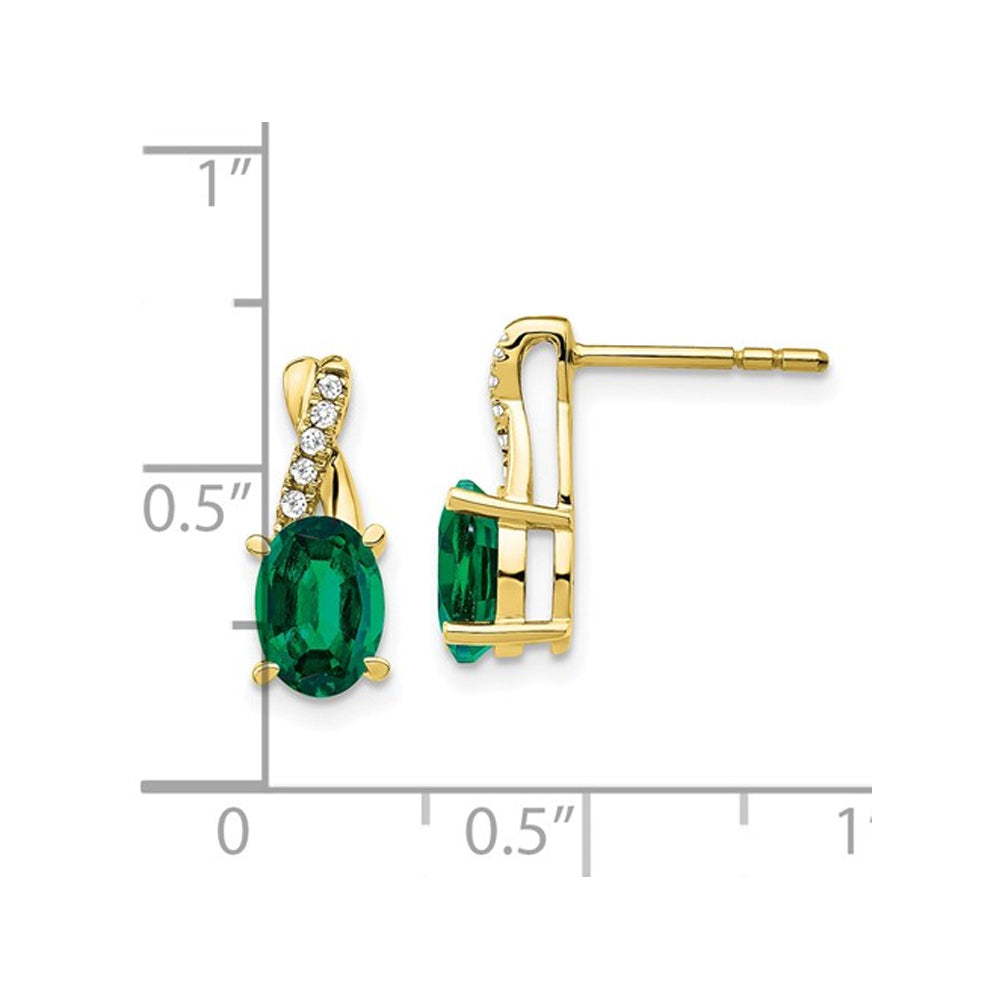 1.50 Carat (ctw) Lab-Created Emerald Earrings in 10K Yellow Gold with Accent Diamonds Image 2