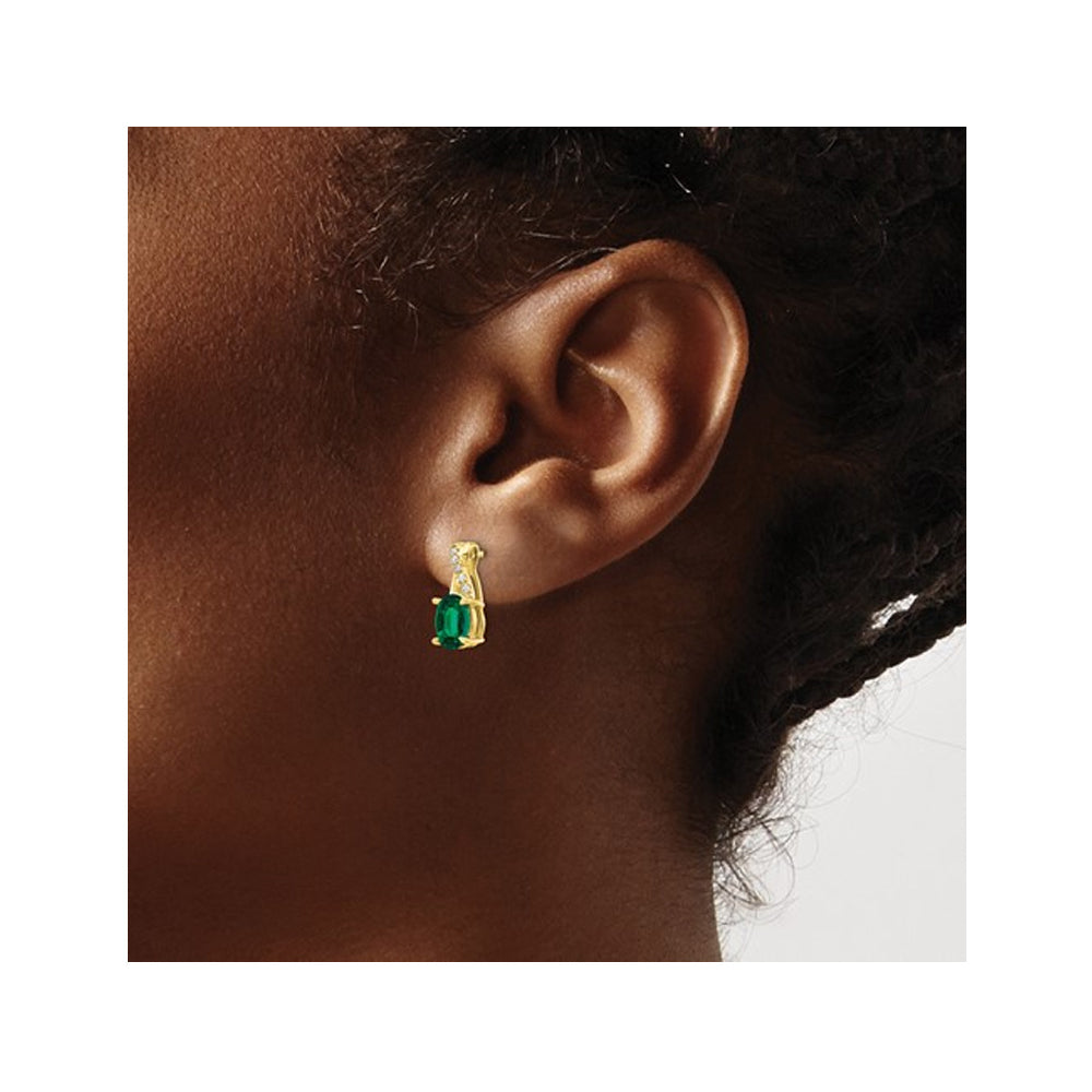 1.50 Carat (ctw) Lab-Created Emerald Earrings in 10K Yellow Gold with Accent Diamonds Image 3