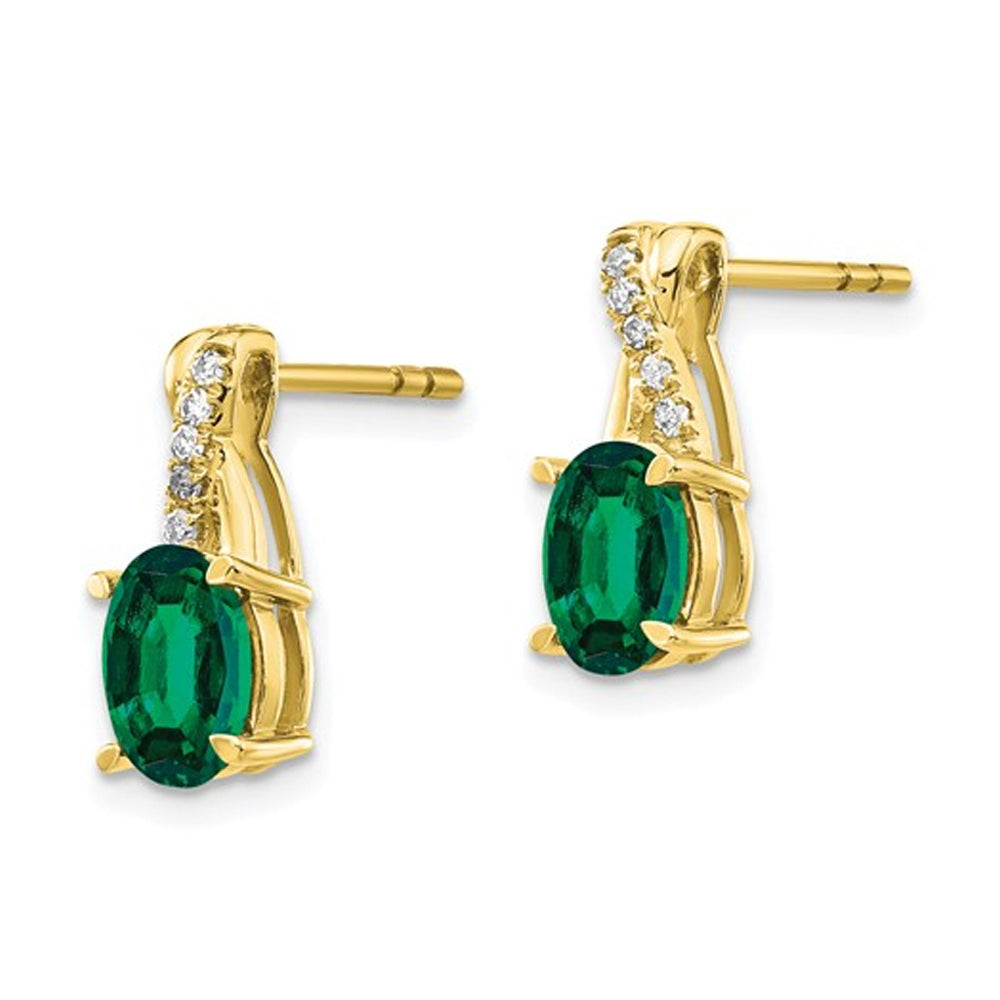 1.50 Carat (ctw) Lab-Created Emerald Earrings in 10K Yellow Gold with Accent Diamonds Image 4