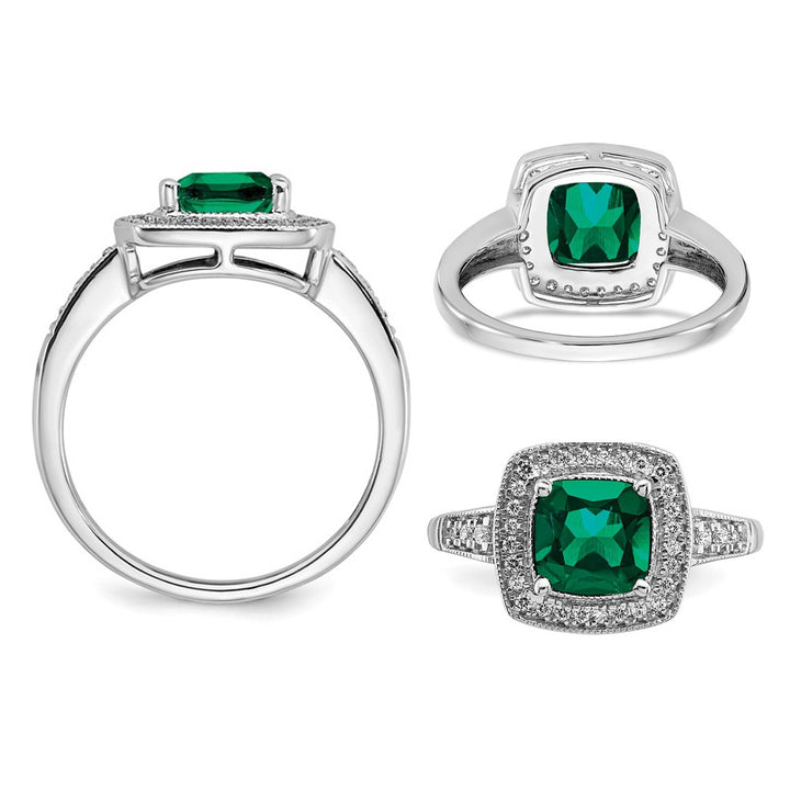 1.30 Carat (ctw) Lab-Created Emerald Ring in 14K White Gold with Diamonds Image 4