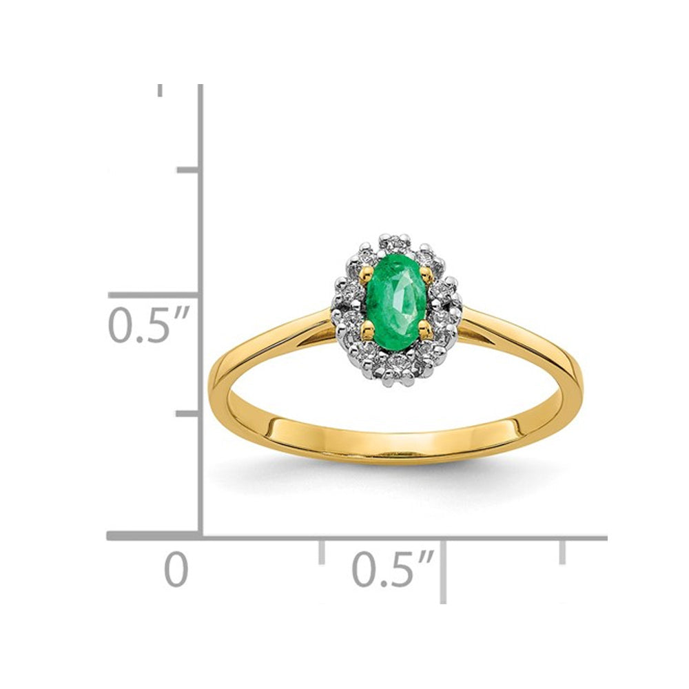 1/5 Carat (ctw) Emerald Ring in 14K Yellow Gold with Diamonds 1/10 Carat (ctw) Image 3