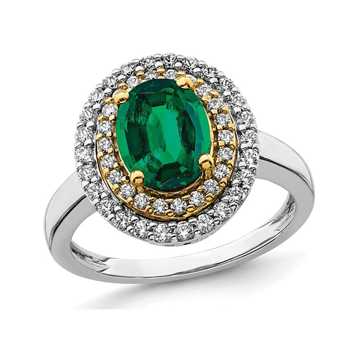 1.90 Carat (ctw) Lab-Created Emerald Halo Ring in 14K White Gold with Lab-Grown Diamonds (SIZE 7) Image 1