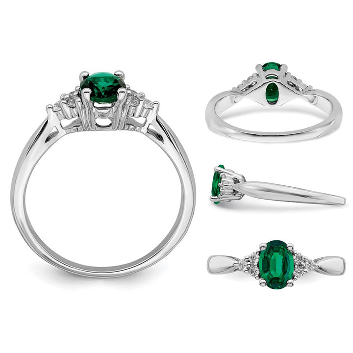 9/10 Carat (ctw) Lab-Created Emerald Ring in 14K White Gold with Diamonds Image 4