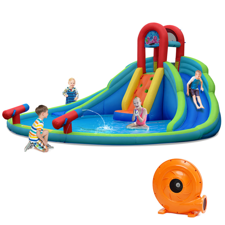 Inflatable Bounce House Water Splash Pool Dual Slide Climbing Wall Image 1