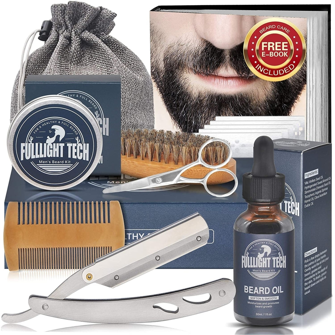 Beard Growth Kit,Beard Grooming Kit,Beard Kit,w/Straight Razor,Beard Growth Oil,Beard Balm,Beard Brush,Beard Image 1