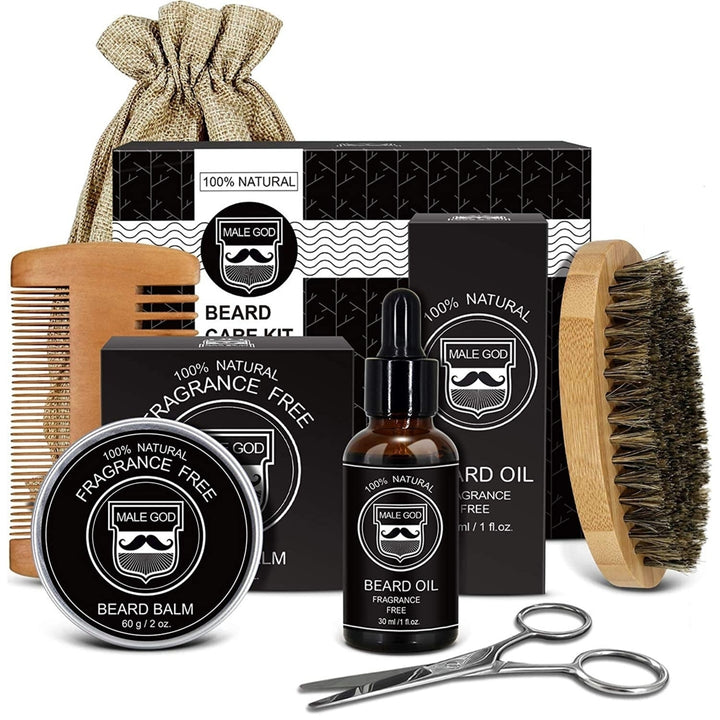 Beard Kit, Beard Growth Kit for Men Gifts, Organic Beard Oil, Beard Balm, Beard Comb, Beard Brush, Beard Grooming Kit Image 1