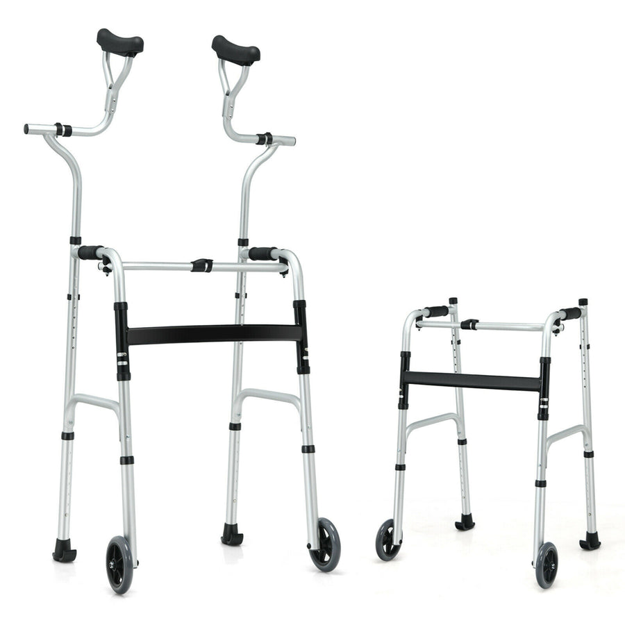 Folding Rehabilitation Auxiliary Standard Walker Aluminum Alloy W/ Support Image 1