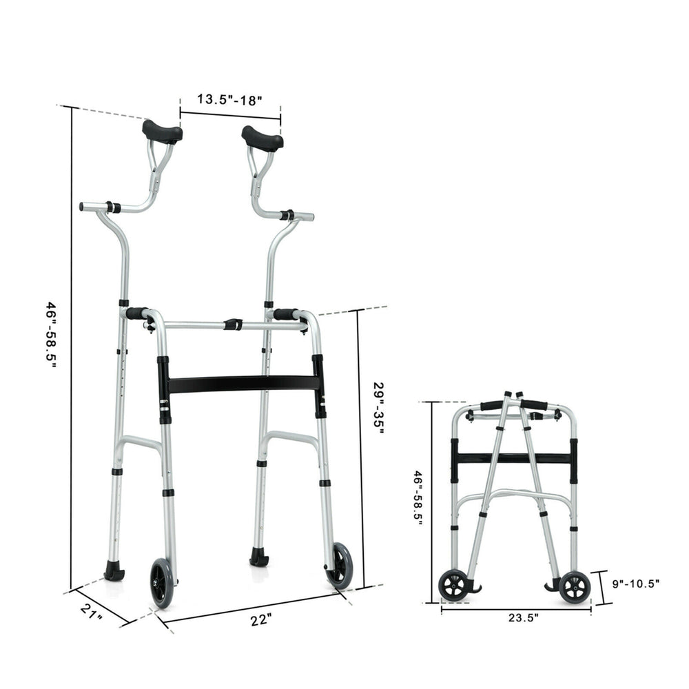 Folding Rehabilitation Auxiliary Standard Walker Aluminum Alloy W/ Support Image 2