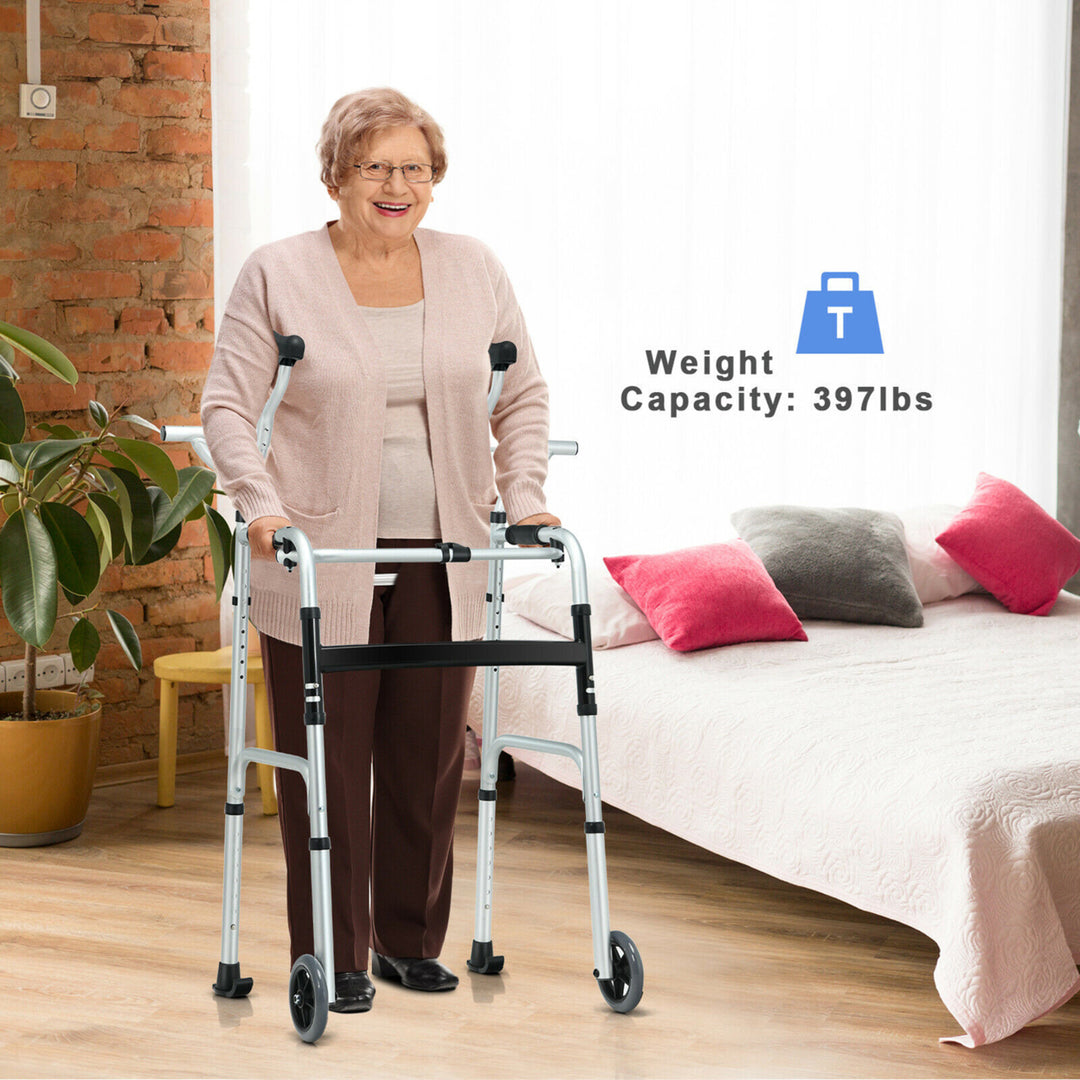 Folding Rehabilitation Auxiliary Standard Walker Aluminum Alloy W/ Support Image 4