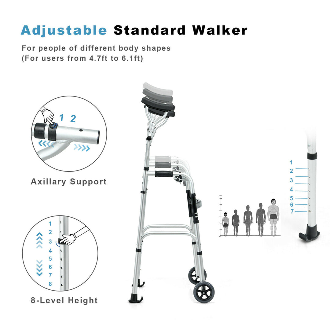 Folding Rehabilitation Auxiliary Standard Walker Aluminum Alloy W/ Support Image 6