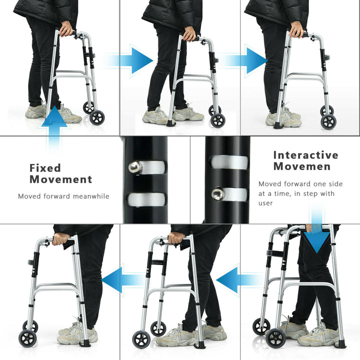 Folding Rehabilitation Auxiliary Standard Walker Aluminum Alloy W/ Support Image 7