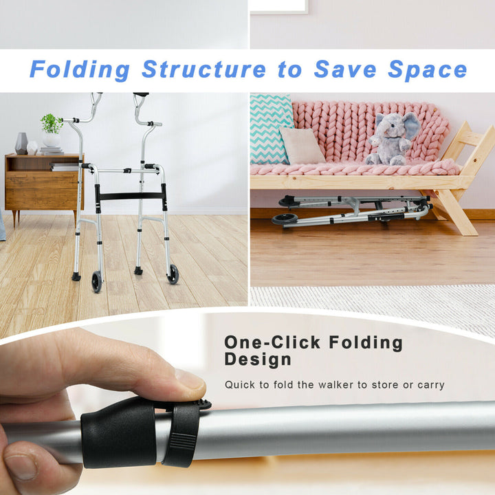 Folding Rehabilitation Auxiliary Standard Walker Aluminum Alloy W/ Support Image 8