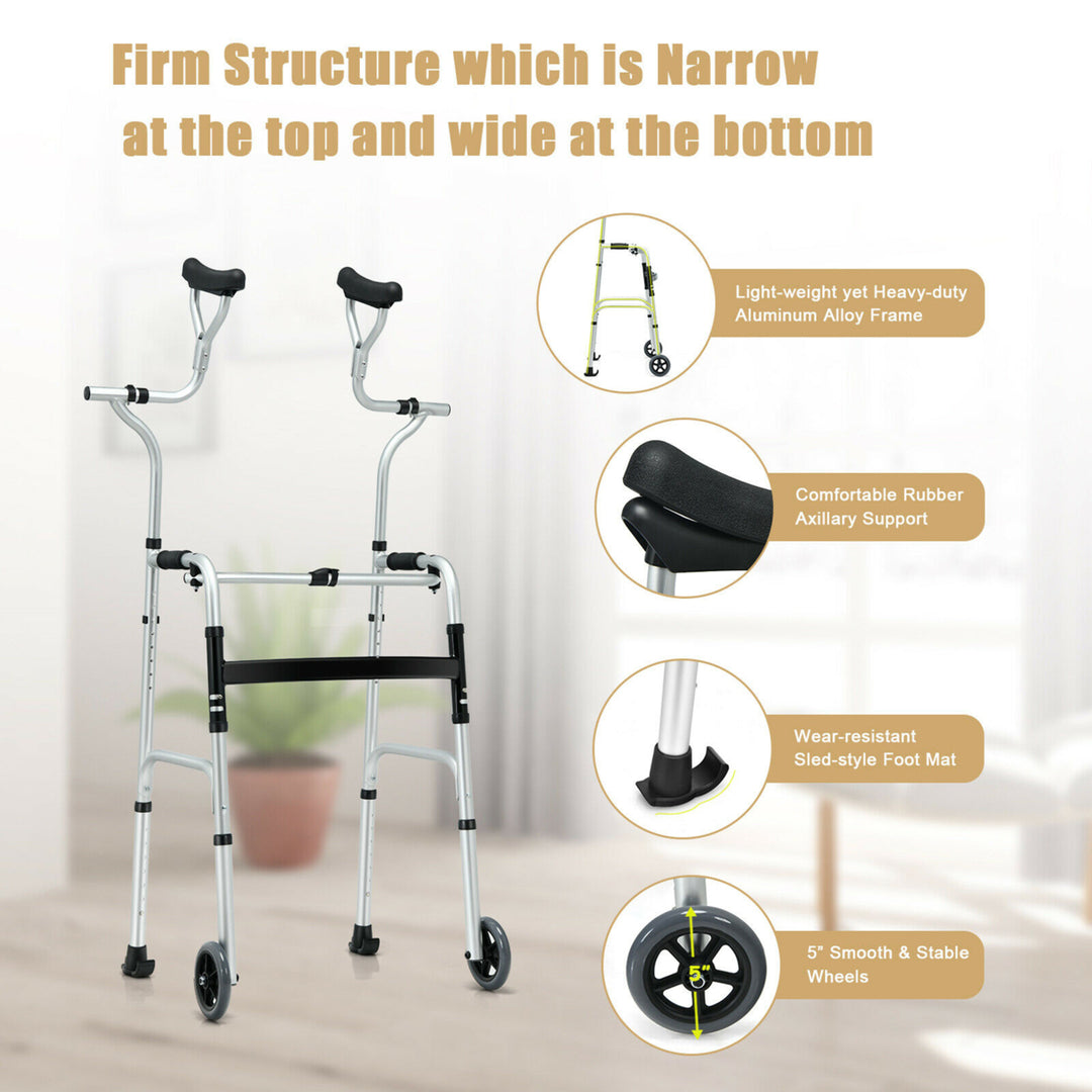 Folding Rehabilitation Auxiliary Standard Walker Aluminum Alloy W/ Support Image 9