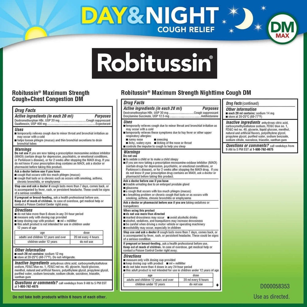 Robitussin DM Maximum Strength Day and Night Cough Relief 20 Ounces Image 2