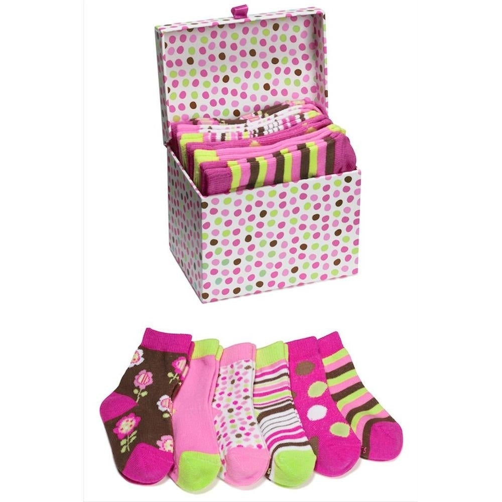 Three Cheers Brown Flower Stripes Socks Box 6 Pairs Size 0-12 Months Cotton Blend Image 1