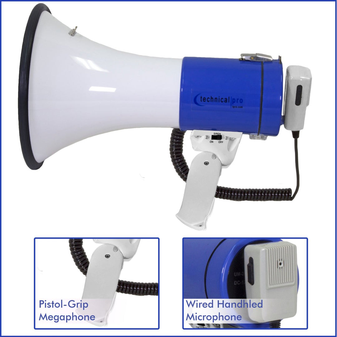 Technical Pro Portable Megaphone 75W 3000ft Range with Strap and Siren Image 6