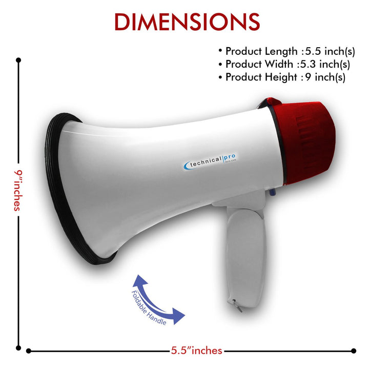 Technical Pro Megaphone Bullhorn 20W 1000ft Range Portable with Siren and Strap Image 2