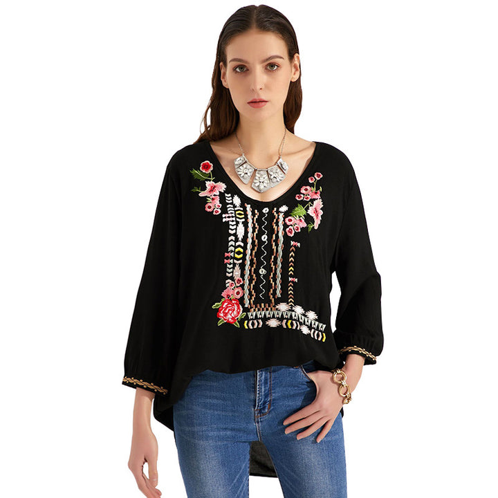 Boho Top Blouse with Floral EmbroideryMutliple Colors Image 6