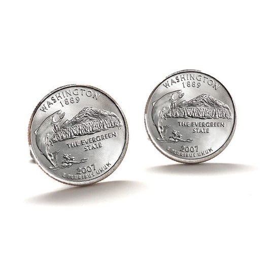 2007 Washington Quarter Coin Cufflinks Uncirculated State Quarter Cuff Links Image 2