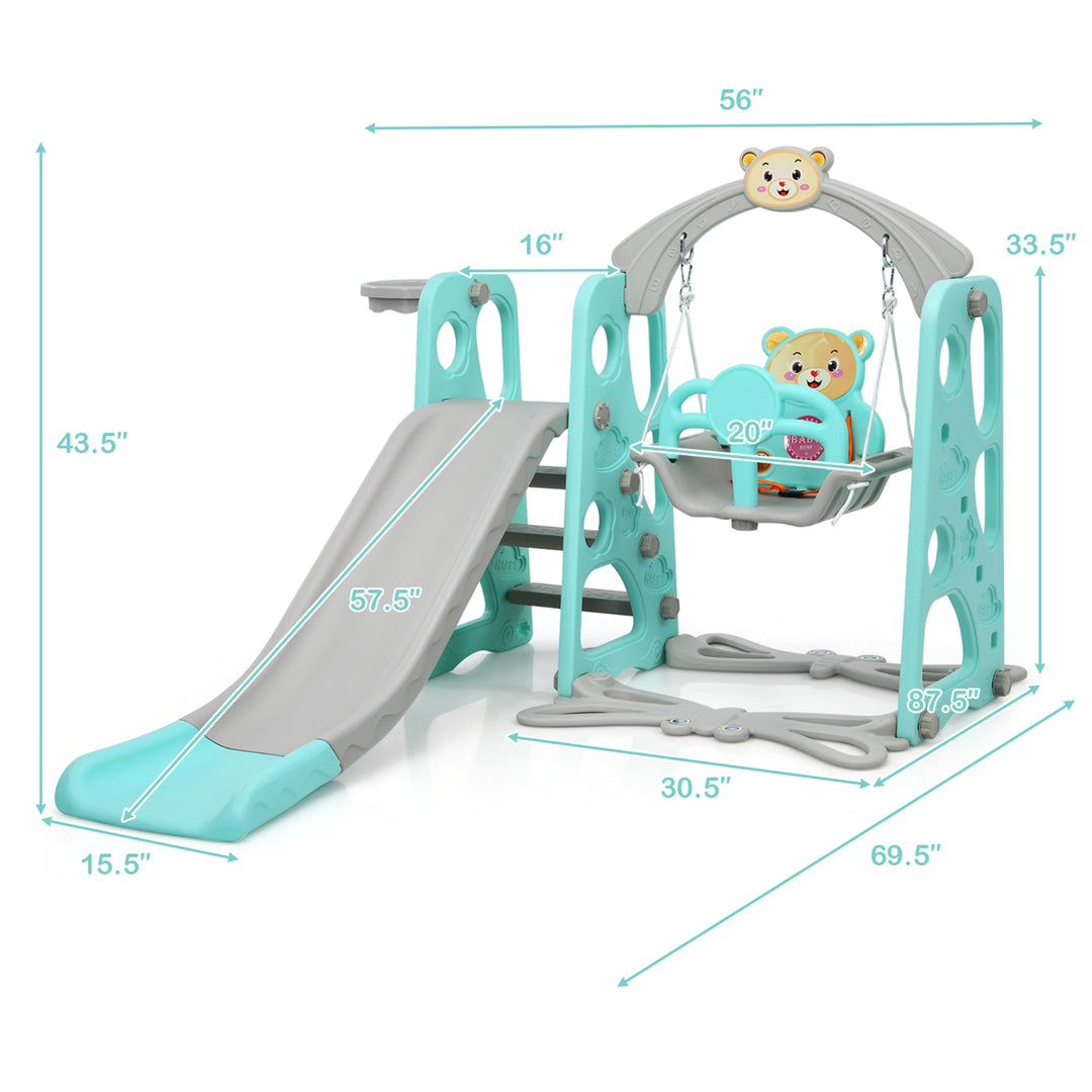 Babyjoy 4-in-1 Toddler Climber and Swing Set w/ Basketball Hoop and Ball Green Image 9