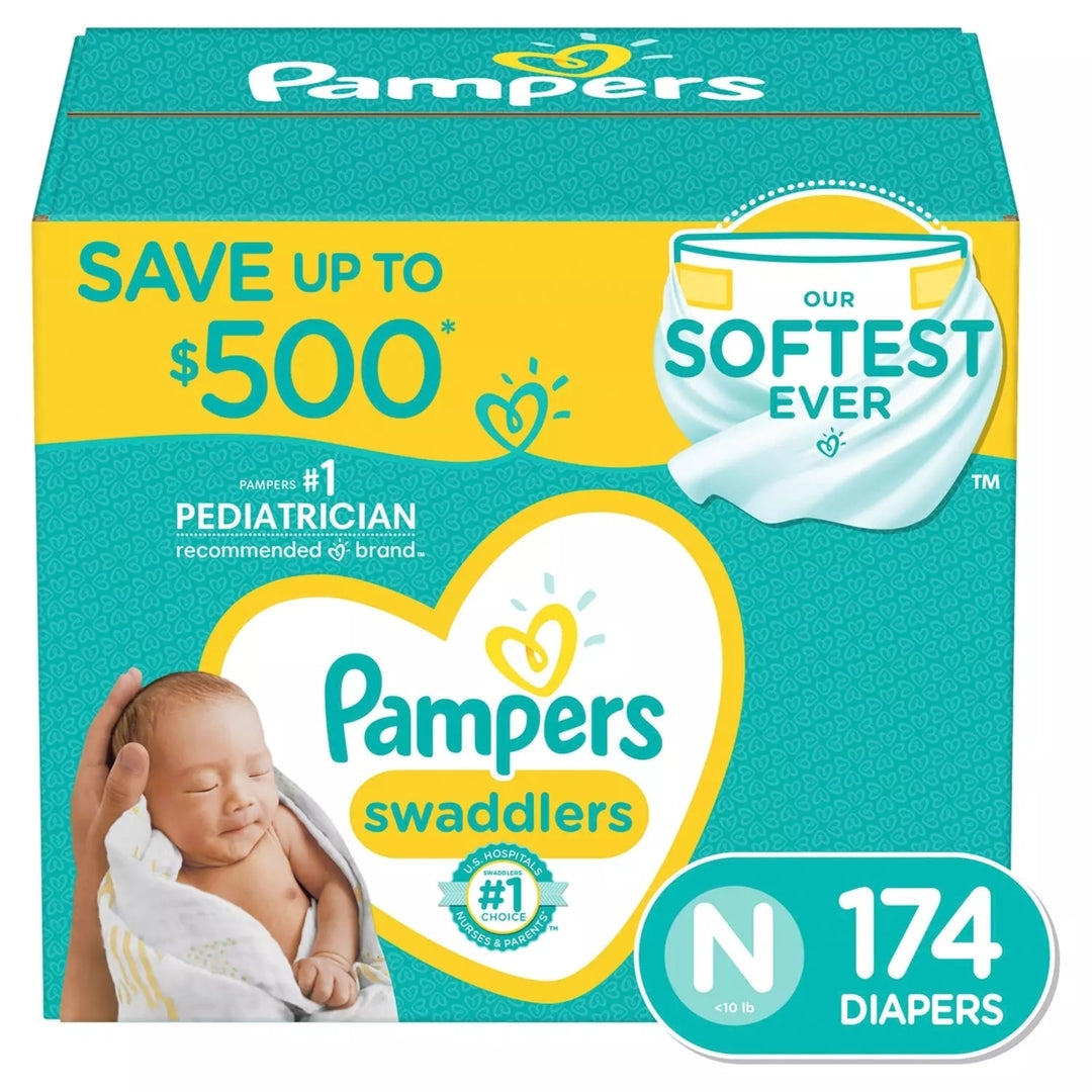 Pampers Swaddlers Diapers Newborn (Less than 10 Pounds) 174 Count Image 1