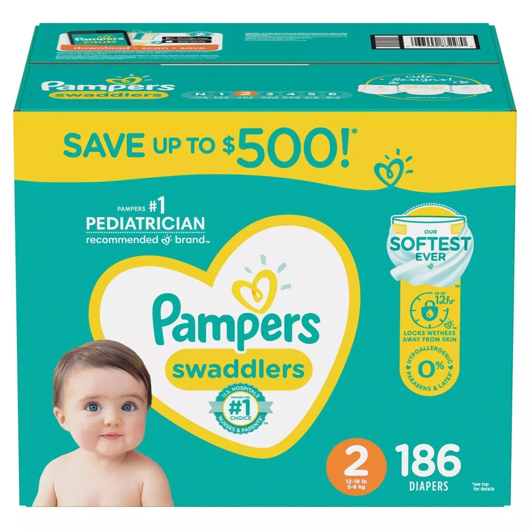 Pampers Swaddlers Diapers Size 2 (12-18 Pounds) 180 Count Image 1