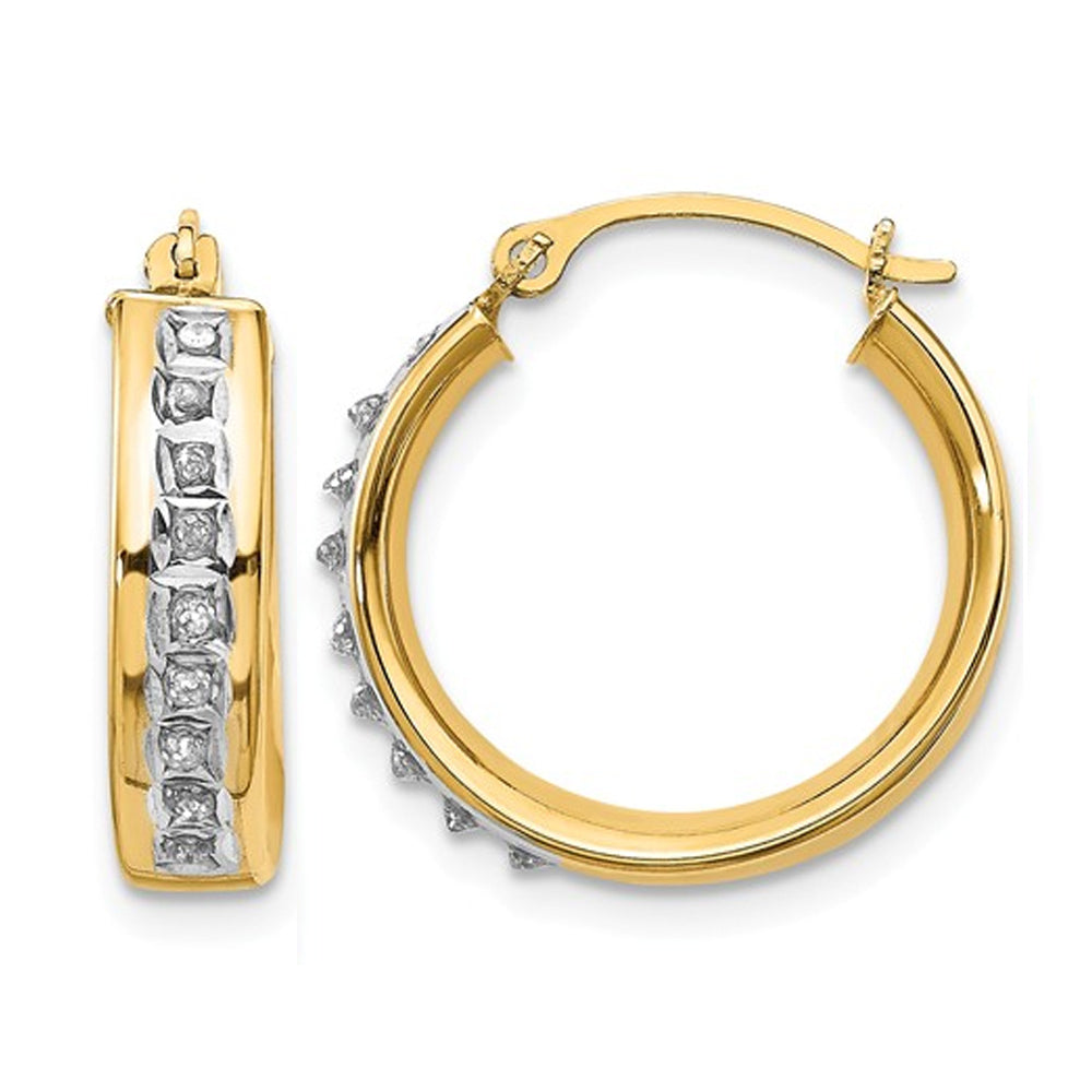 Accent Diamond Huggie Hoop Earrings in 14K Yellow Gold (2/3 Inch) Image 1