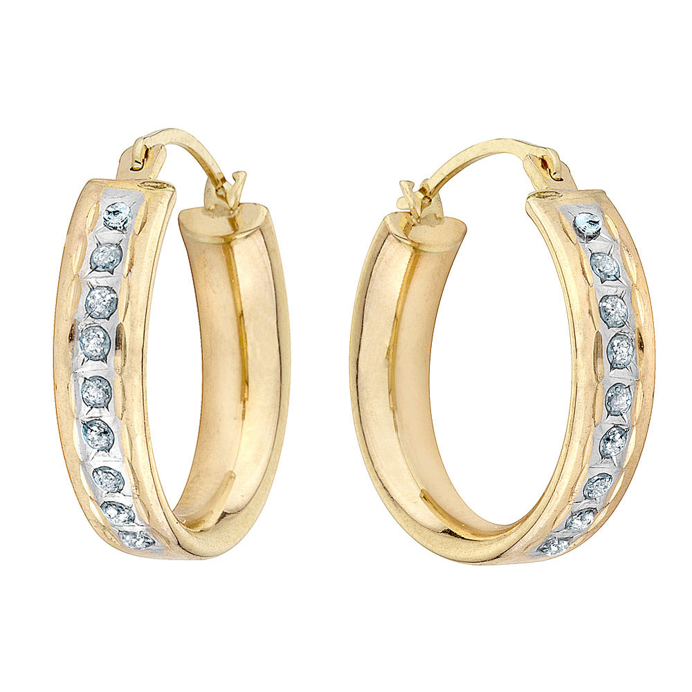 Accent Diamond Huggie Hoop Earrings in 14K Yellow Gold (2/3 Inch) Image 2