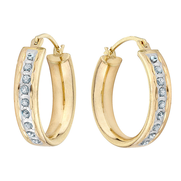 Accent Diamond Huggie Hoop Earrings in 14K Yellow Gold (2/3 Inch) Image 2