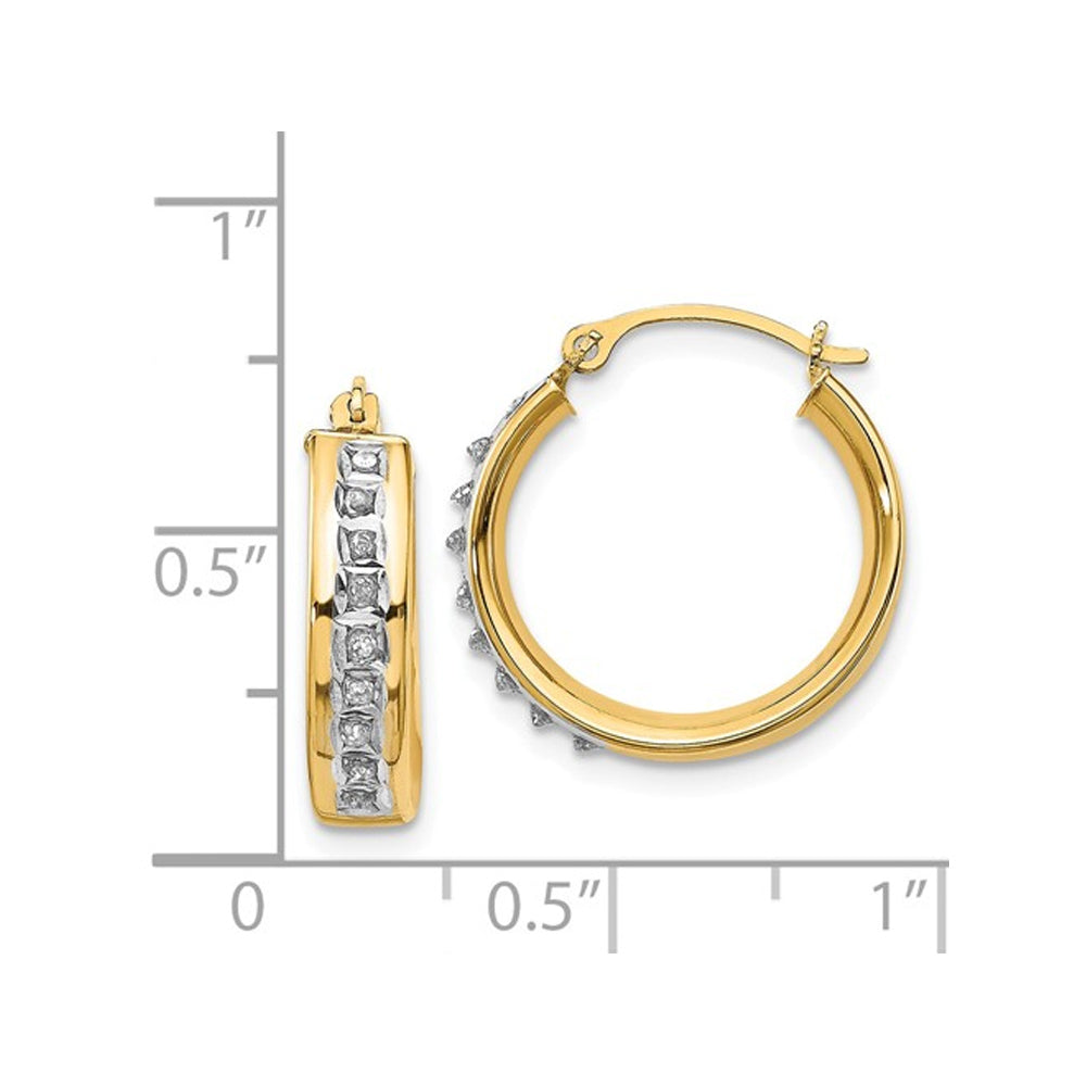 Accent Diamond Huggie Hoop Earrings in 14K Yellow Gold (2/3 Inch) Image 3