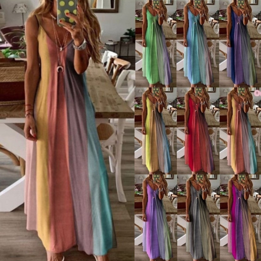 Rainbow Slim Strap Maxi Dress in Small to 5XLarge size Image 1