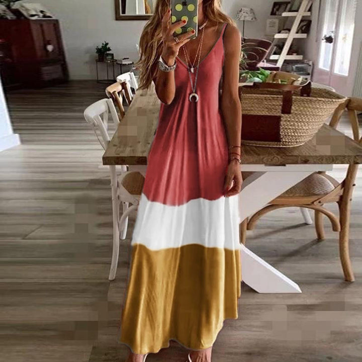 Soft Boho Contrast Color Maxi  Dress Image 8