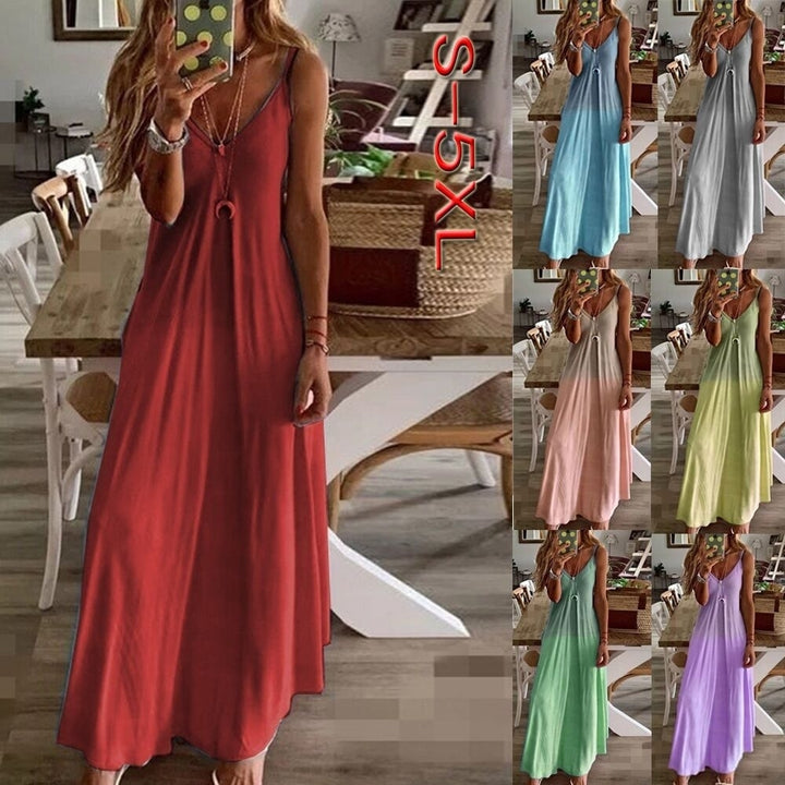 Deep V Neck Slim Strap Maxi Dress Image 1