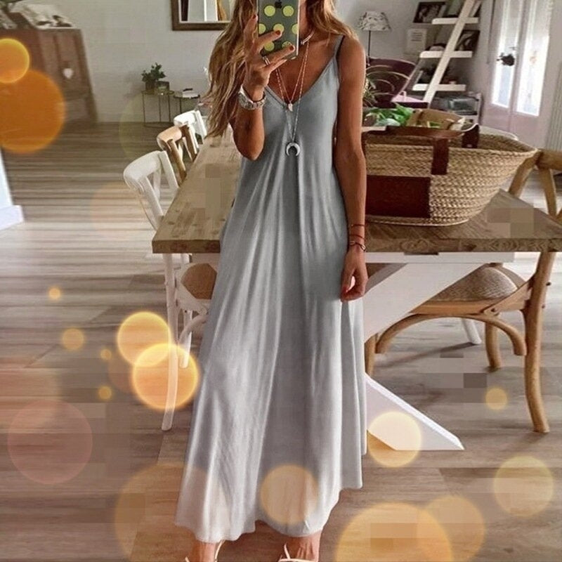 Deep V Neck Slim Strap Maxi Dress Image 9