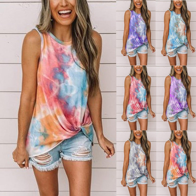 Trendy Tie Die Twist Bottom Line Sleeveless Top Image 1