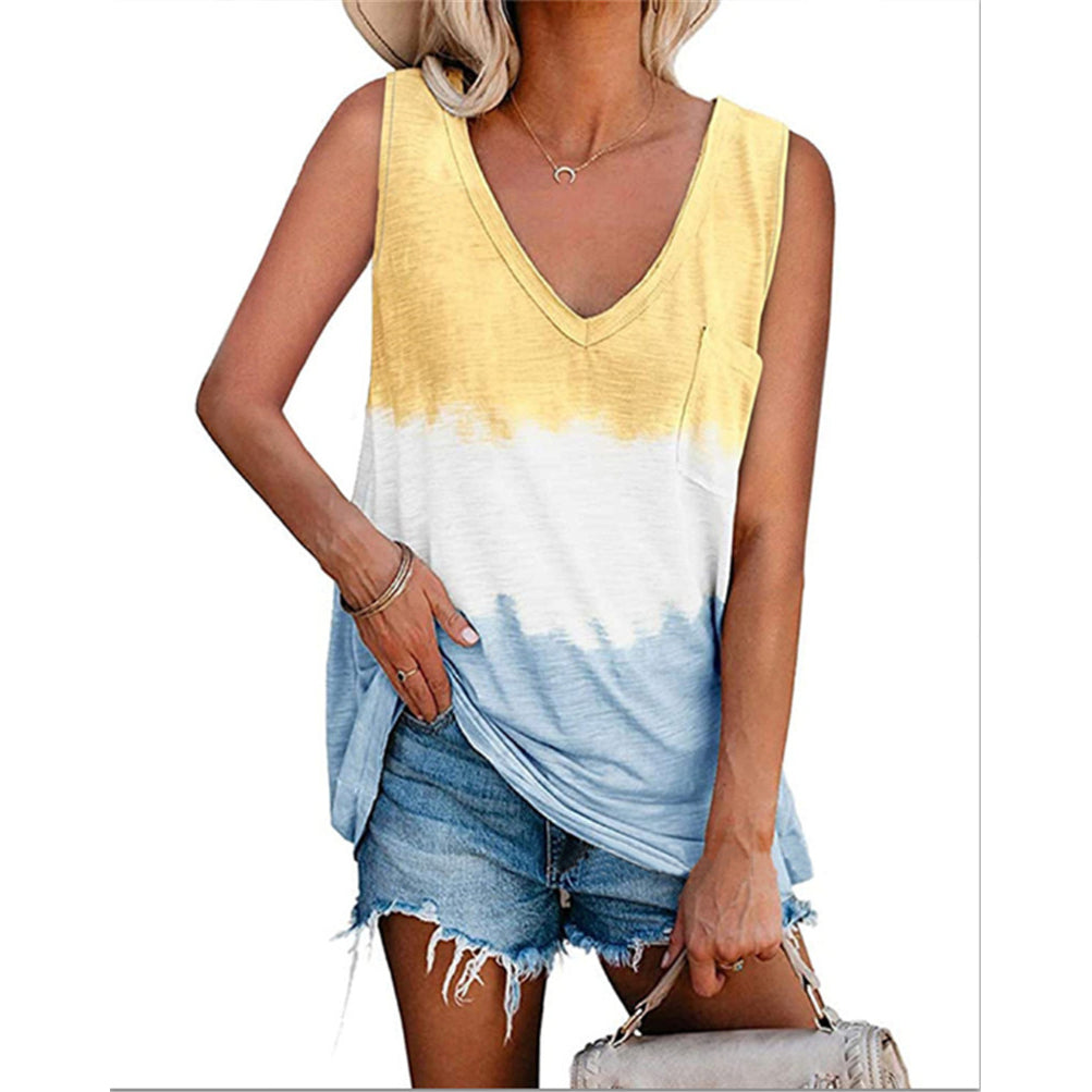 Tie Dye Fashion V Neck Sleeveless Top Shirt Image 3